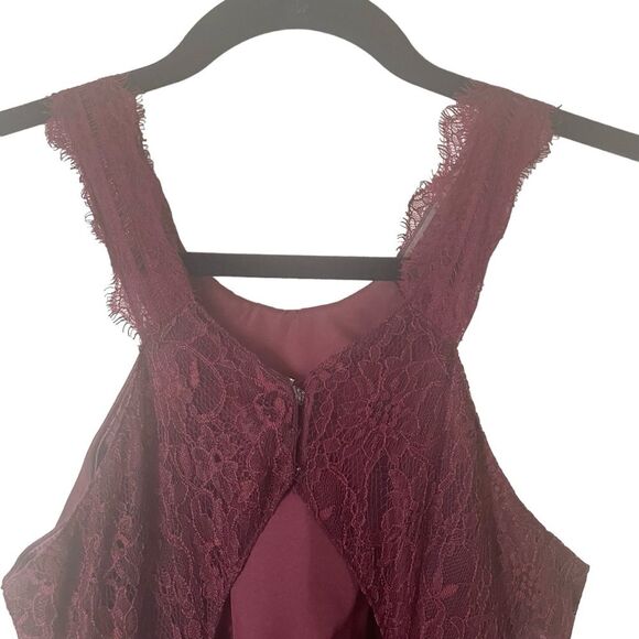 AZAZIE COLLEEN A-Line Lace Chiffon Floor-Length Burgundy Bridesmaid Dress Size 2 - Picture 5 of 15